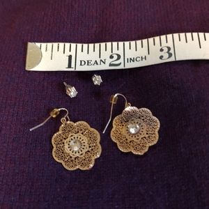 Gold Cutout Earrings with Faux Diamonds And Faux Diamonds Posts